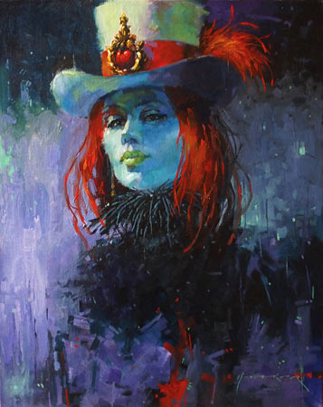 Paul Hooker nz portrai artist, top hat, oil on canvas board